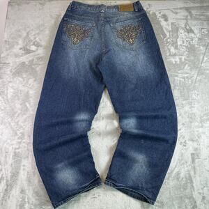 Y2K Distressed Brooklyn Xpress Baggy Jeans Skater Denim Mens Sz 36